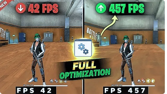 Free Fire gameplay comparison showing FPS optimization for smoother performance and improved gameplay on Android devices.