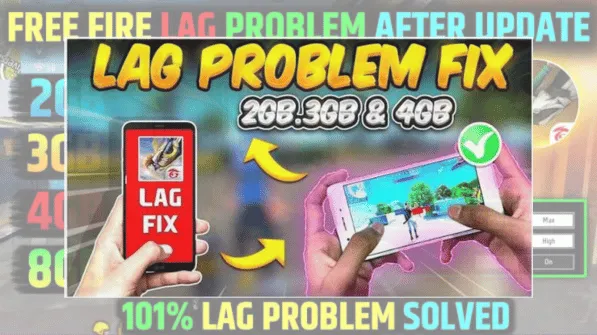 Comparison showing Free Fire lag fix on Android devices to improve gameplay performance and reduce lag during matches.